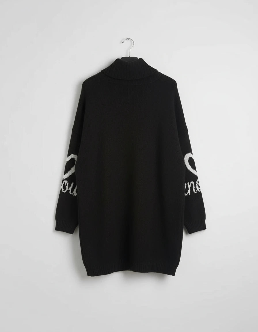 Robe pull col roulé chocolat femme de dos