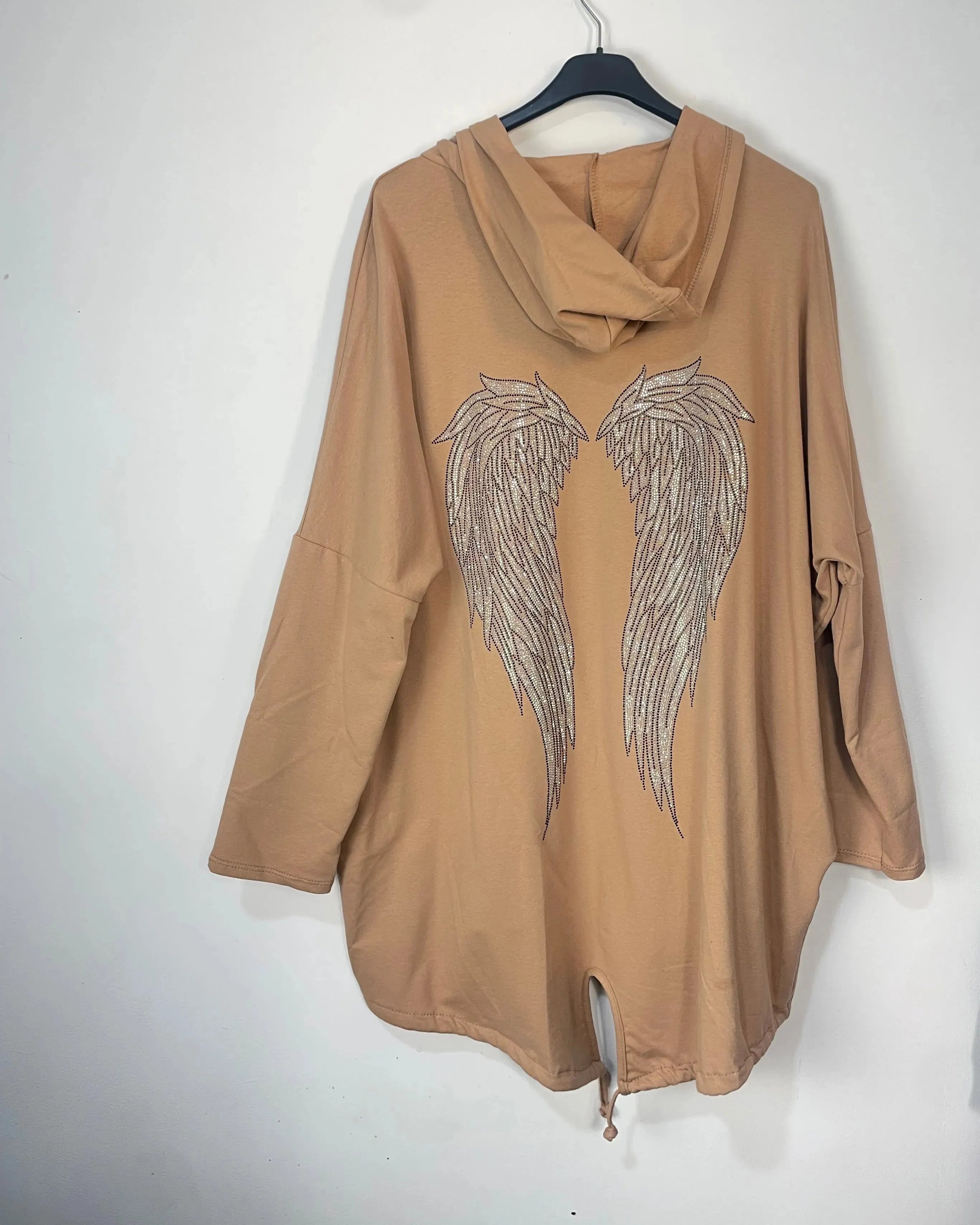 Veste oversize à capuche ailes strass – Made in Italy