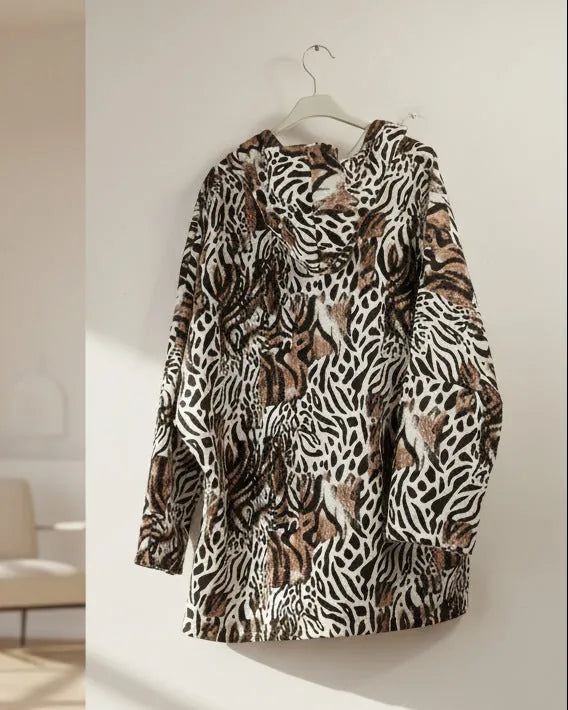 Veste à capuche gaufrée femme imprimé animal, coupe oversize, vue de dos
