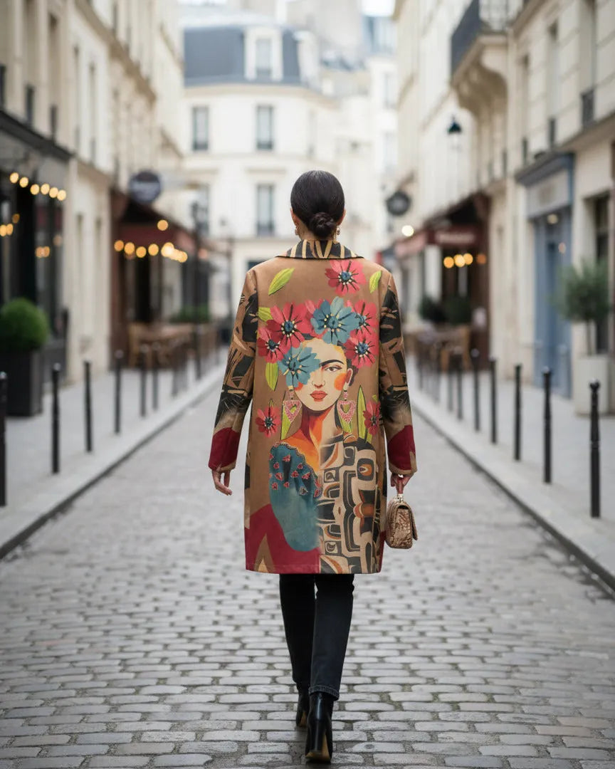 Manteau long imprimé Frida khalo arty Italie