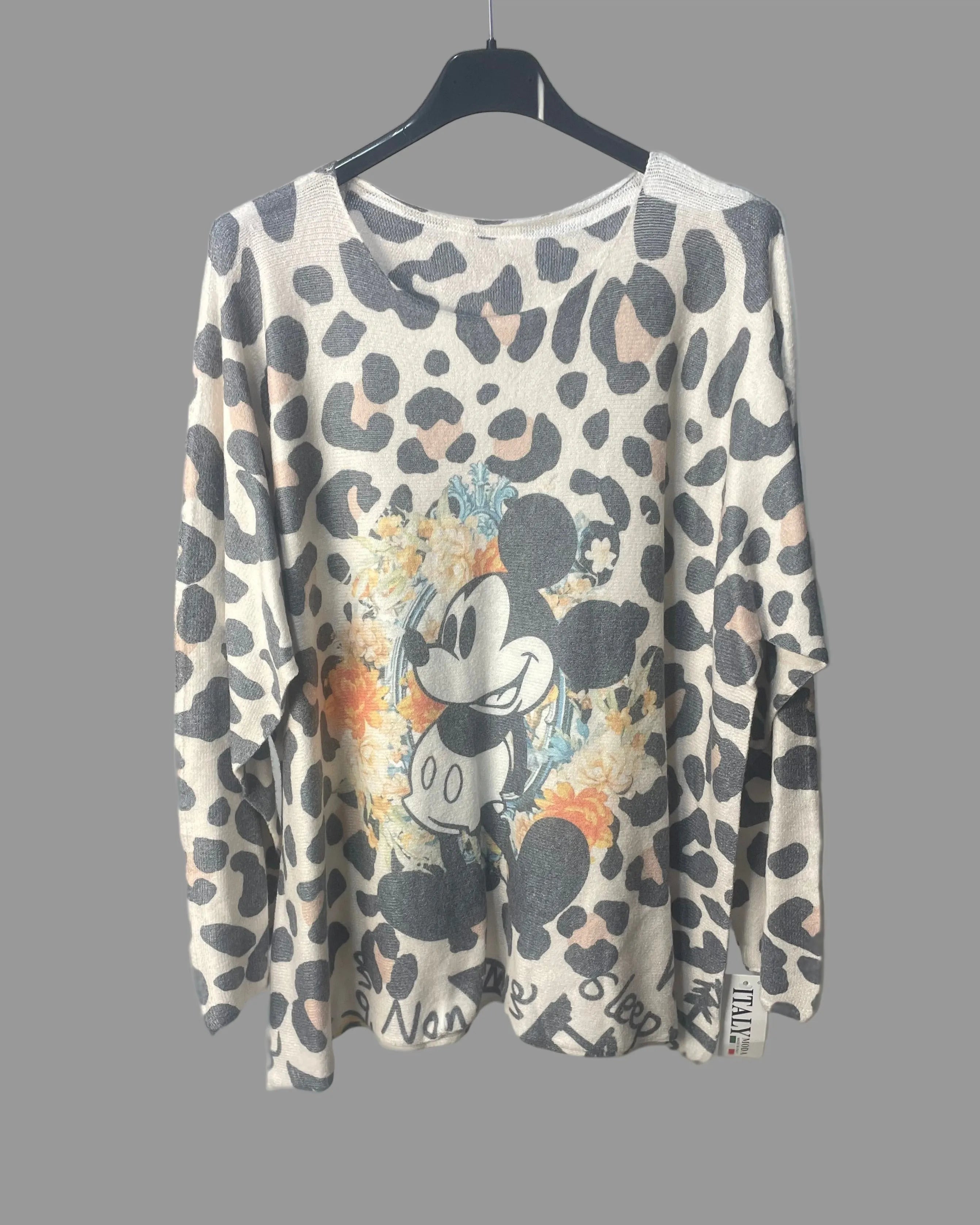 Pull col rond motif Mickey et imprimé léopard