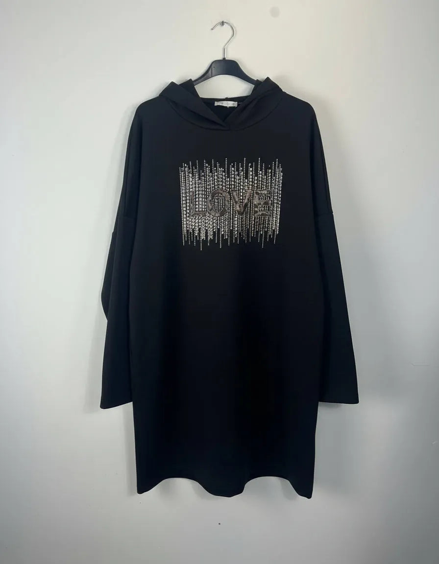 Sweat long oversize chocolat LOVE pour femme coupe confortable