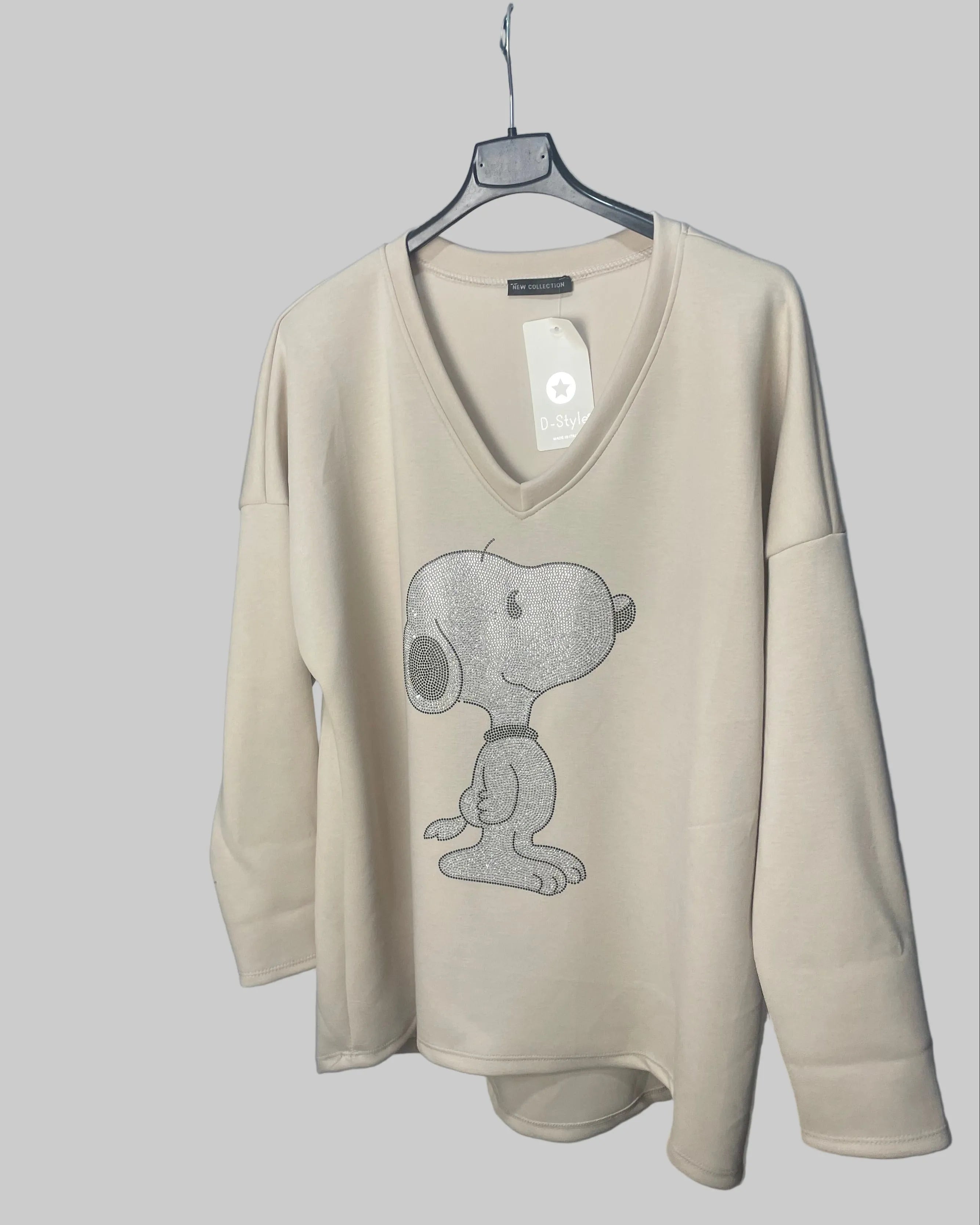 Tunique Shiny Pup beige oversize motif strass – Mam’s Ailes