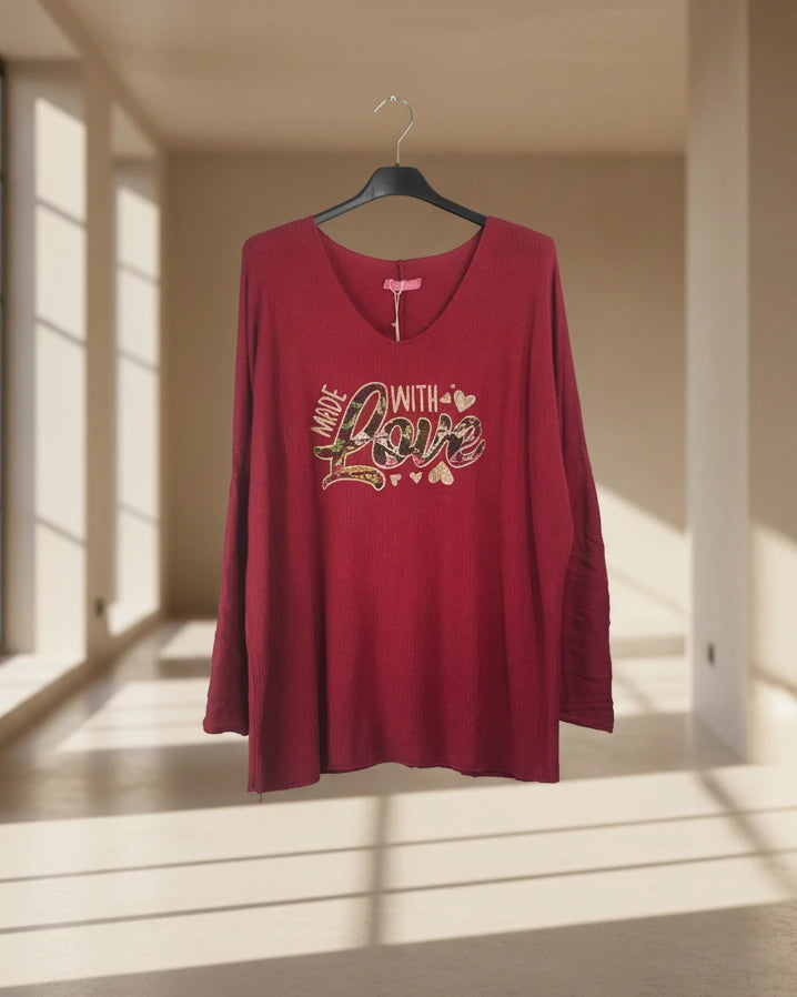 Pull grande taille femme message Made with Love