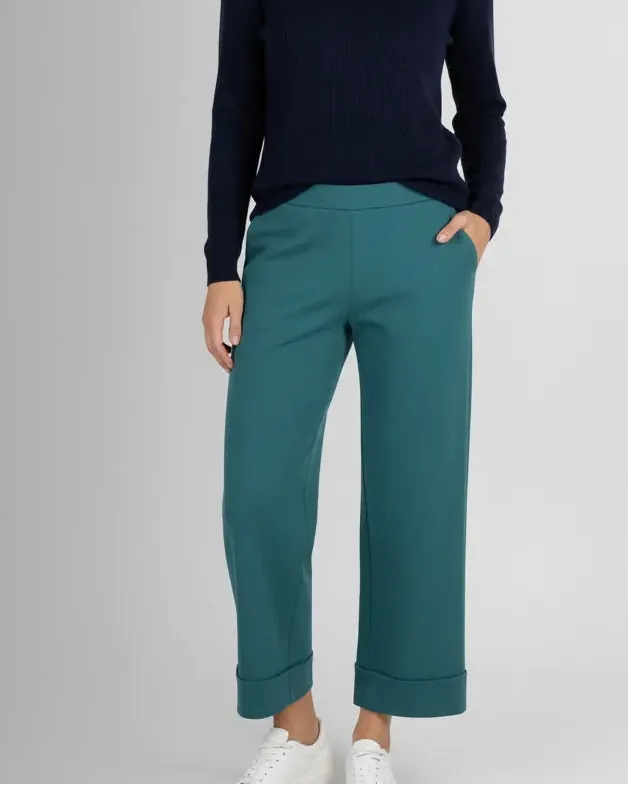 Pantalon Roma femme fuchsia à jambe large, taille élastique, viscose fluide made in Italy